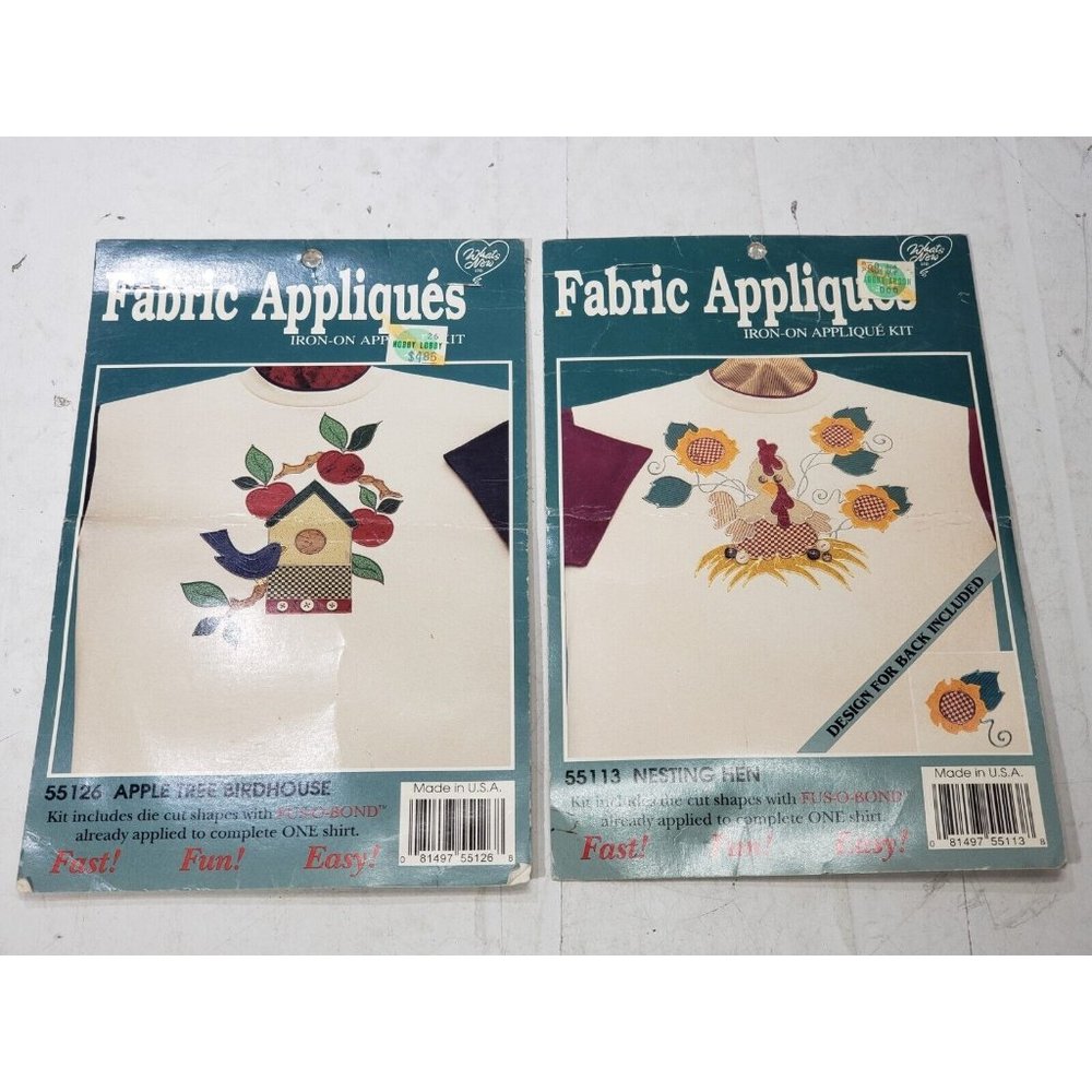 Whats New Iron-on Lot Of 2 Kits 55126 55113 Apple Tree Birdhouse Nesting Hen Vtg